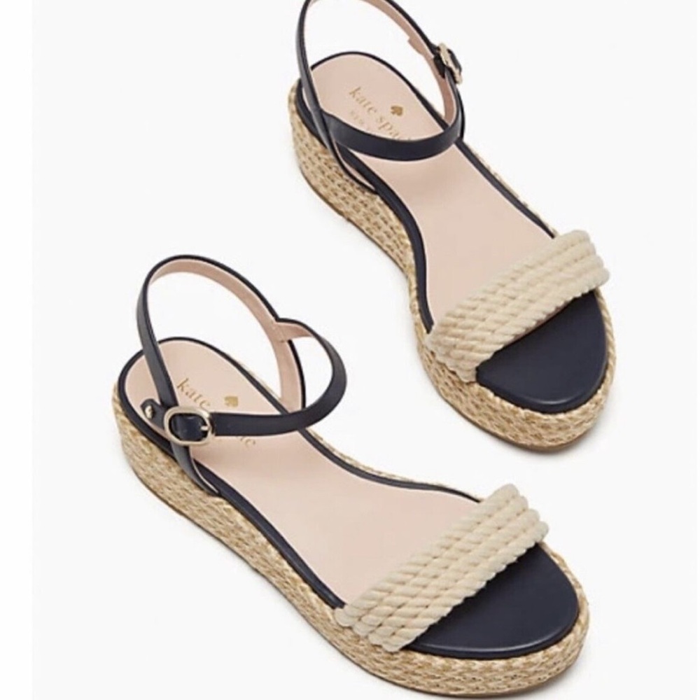 Kate Spade Navy and Beige Wedge Sandals